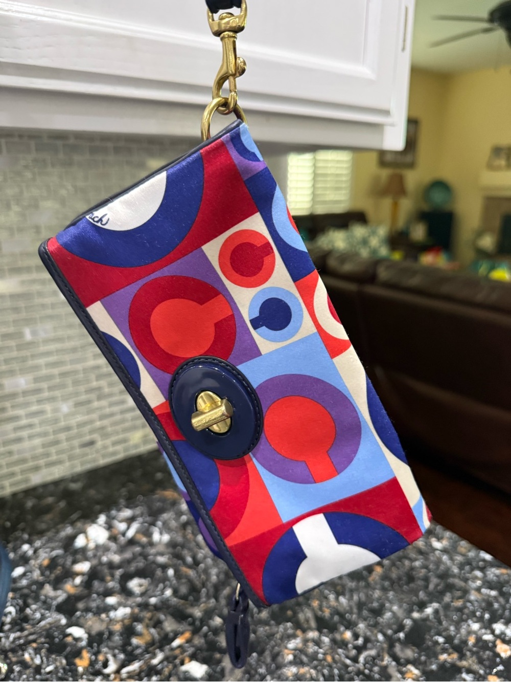 Coach 2008 Resort Op Art C Fold-over Wristlet Clutch - Navy, Red, Purple